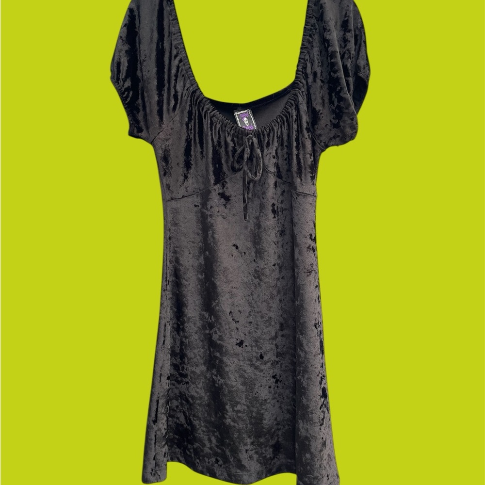 Vintage 1990s Y2K Morbid Threads Black Velvet Mini Dress Size S to M